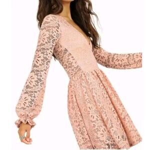 New BlackMilk Lace Dress Xs Mini Romantic Blush Pink Long Sleeve